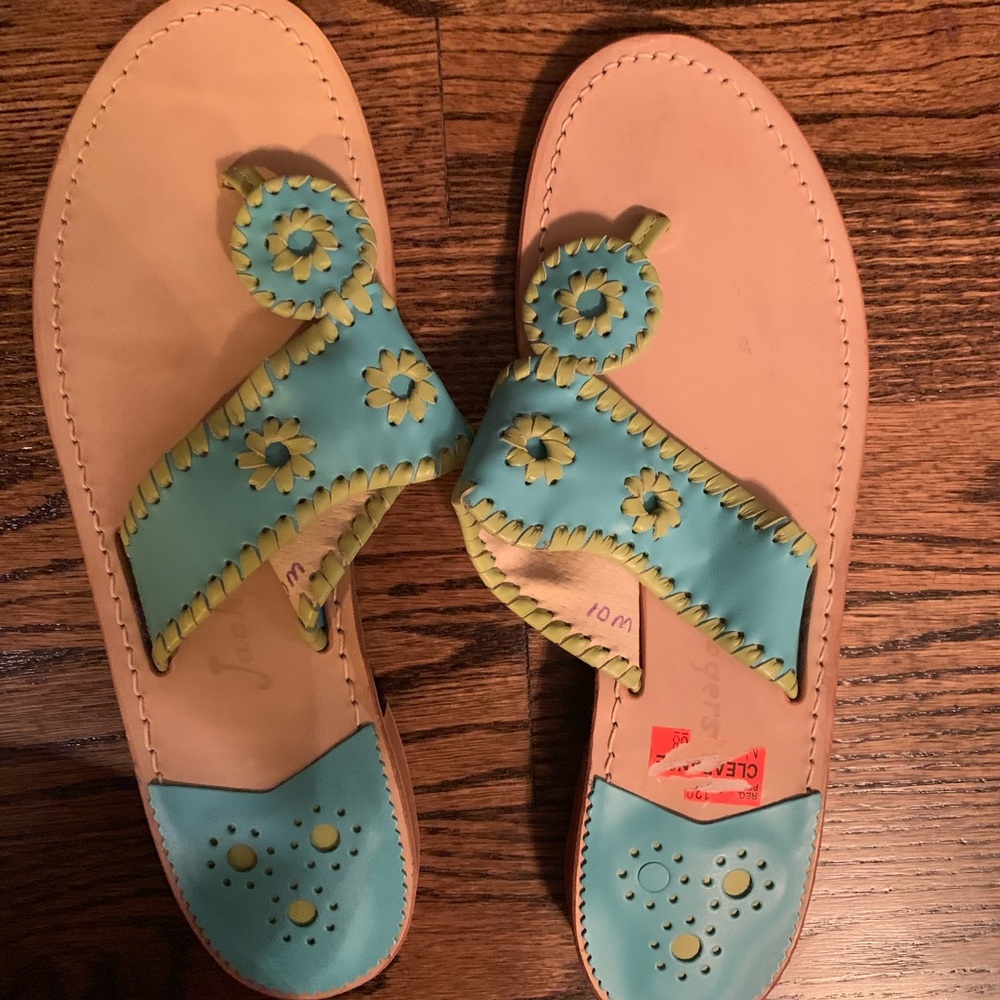 Jack Rodgers Flat Sandal Blue and Green NWOT